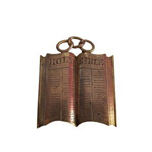 Antique Victorian Bible Religious Brass Brooch Pin